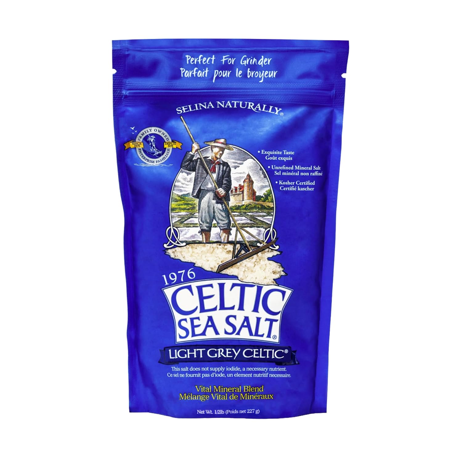 Light Grey Celtic Sea Salt  Non GMO Organic 454g Resealable Bag
