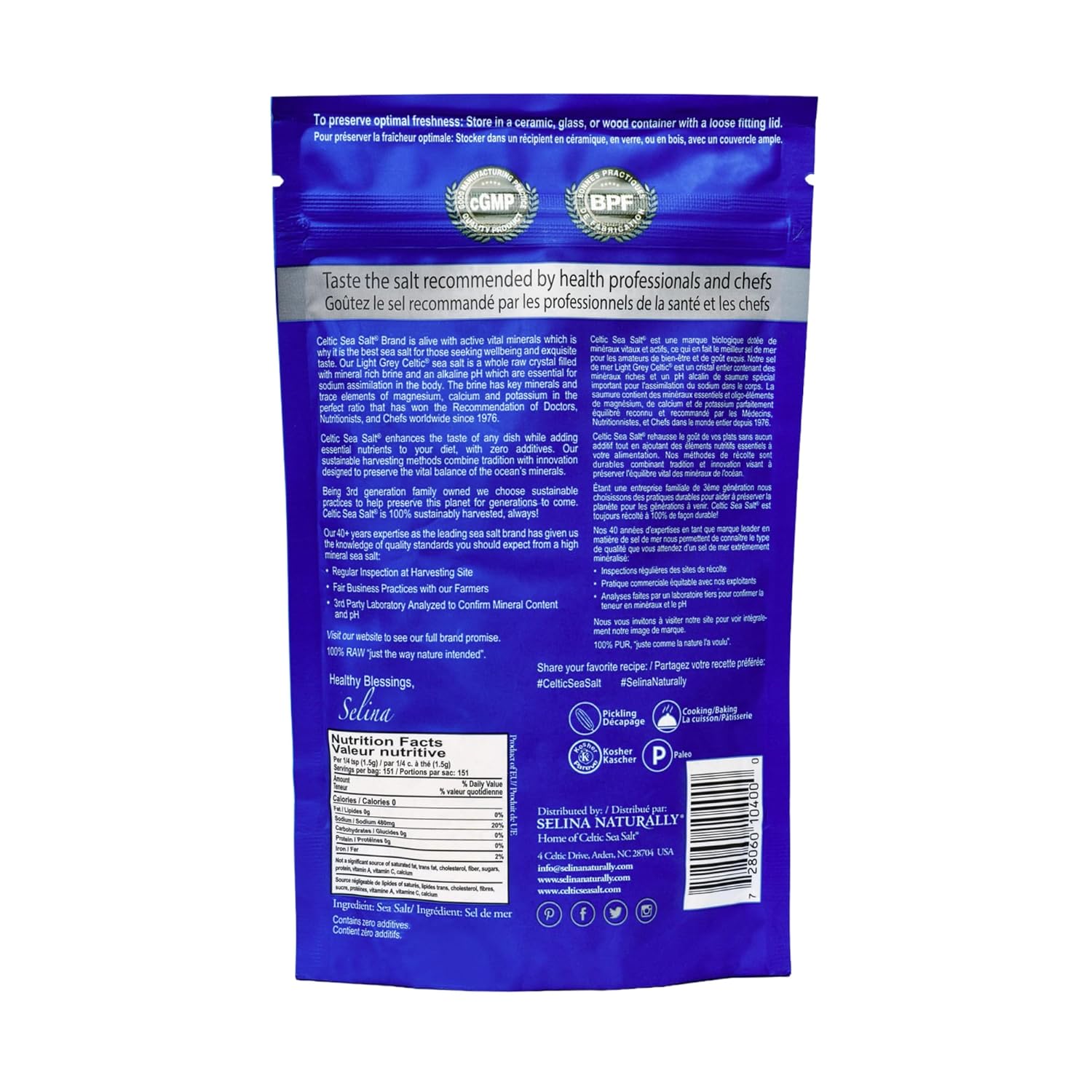 Light Grey Celtic Sea Salt  Non GMO Organic 454g Resealable Bag